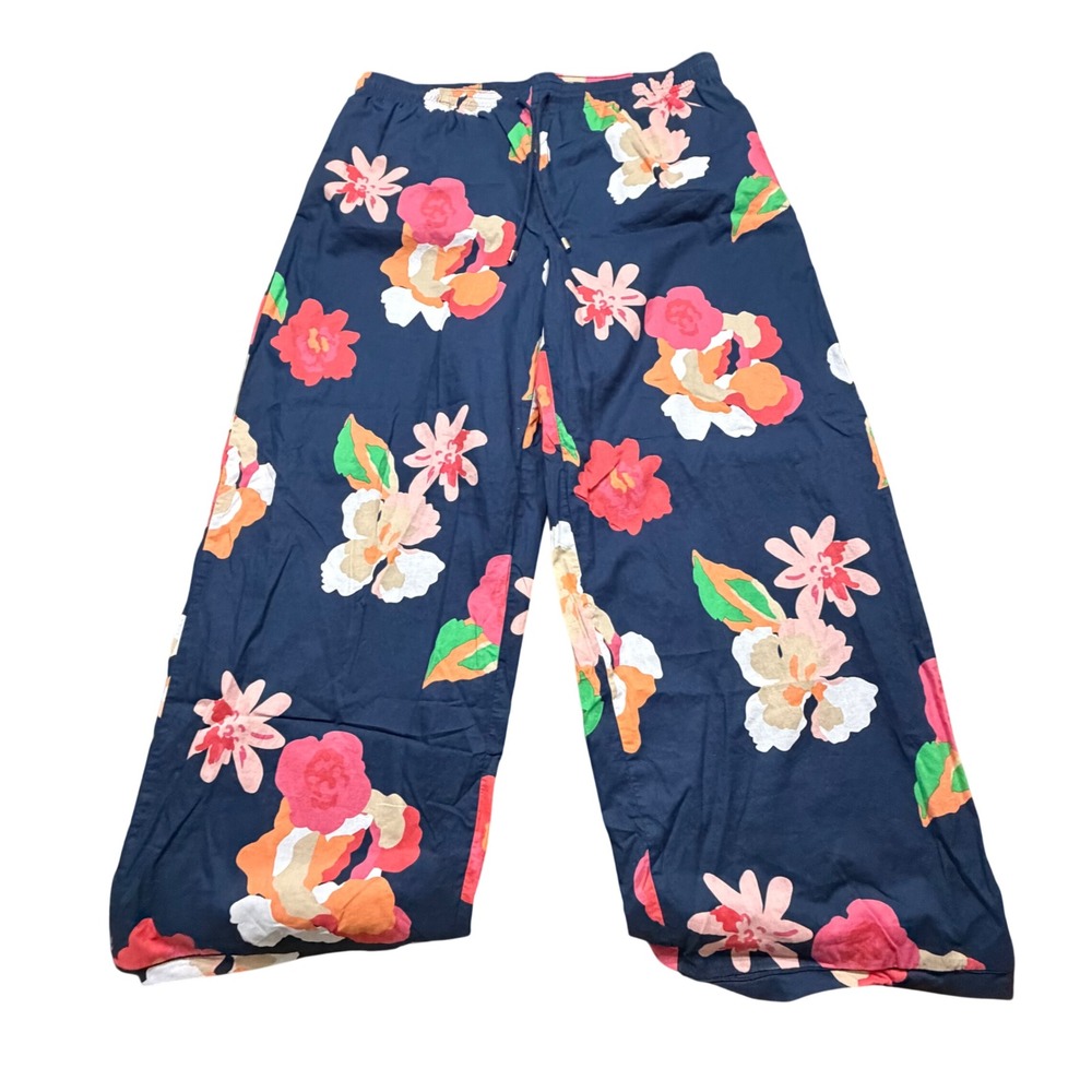 Southern Tide Womens Navy Blue Floral Pajama Pants Wide Leg Lounge Size L ws